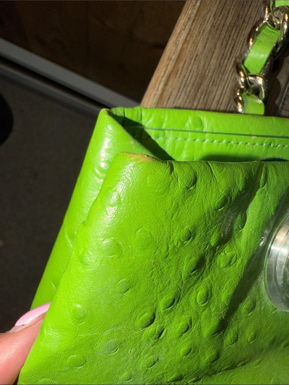 kate spade Lime Green Ostrich Textured Leather Chain-Handle Shoulder Bag